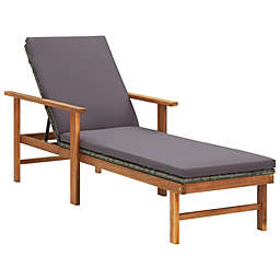 vidaXL Sun Lounger with Cushion Poly Rattan and Solid Acacia Wood Gray