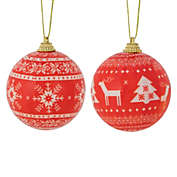Northlight 14-Piece Red and White Nordic Decoupage Christmas Ball Ornament Set, 2.25" (60mm)