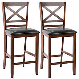 Costway Set of 2 Bar Stools 25 Inch Counter Height Chairs with PU Leather Seat