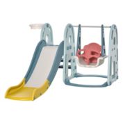 Qaba 3 in 1 Kids Slide and Swing Play Set with Basketball Hoop, Outdoor Playground Slide Toy with Swing for Children 2- 5 Years Old