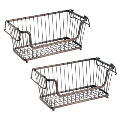 mDesign Kitchen Pantry Organizing Wire Basket with Handles Pack of 2 Bronze 