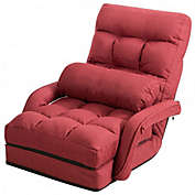 Costway-CA Folding Lazy Floor Chair Sofa with Armrests and Pillow-Red