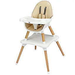 Costway 5-in-1 Baby High Chair Infant Wooden with 5-Point Seat Belt Khaki