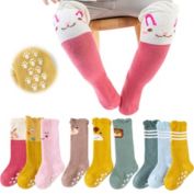 Kitcheniva 3 Pairs Unisex Anti Slip Non Skid Newborn Long Stockings Socks 12-36 Months, Owl