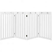 Costway 36 Inch Folding Wooden Freestanding Pet Gate  with 360° Hinge-White