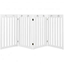 Costway 36 Inch Folding Wooden Freestanding Pet Gate  with 360? Hinge-White