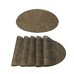PiccoCasa Thick Washable Placemats Set of 6, Heat Resistant Cross Woven Non-Slip Insulation Mats for Kitchen Dining Table, Oval, Brown, 18 x 12