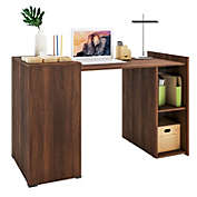 Hivago Extendable Computer Desk for Small Space with Mobile Shelves-Brown