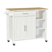 HOMCOM Wooden Rolling Kitchen Storage Island on 360° Swivel Wheels Dining Cart with Drawer for Kitchen, White