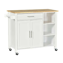HOMCOM Wooden Rolling Kitchen Storage Island on 360? Swivel Wheels Dining Cart with Drawer for Kitchen, White