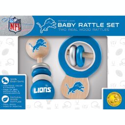 BabyFanatic Wood Rattle 2 Pack - NFL Detroit Lions - Officially Licensed Baby Toy Set