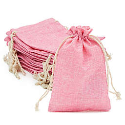 Juvale Pink Burlap Drawstring Gift Bags, Jewelry Pouches for Wedding (4.5 x 7 In, 24 Pack)