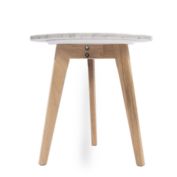 The Bianco Collection Cherie 15" Round Italian Carrara White Marble Side Table with Oak Legs