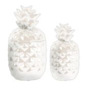 Urban Trends Collection Home Decor Ceramic Pineapple Canister, Set of 2, Gloss Finish - White