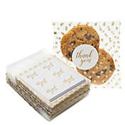 Sparkle and Bash Cellophane Cookie Bags with Thank You Stickers, Gold Polka Dots (4x4 In, 250 Pack)