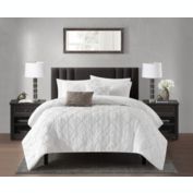 NY&C Home Leighton 9 Piece Comforter Set Diamond Stitched Design Crinkle Textured Pattern Bed In A Bag Bedding - Sheets Pillowcases Decorative Pillows Shams Included, Queen, White