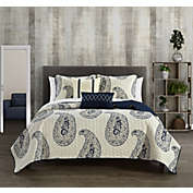 Chic Home Safira Quilt Set Contemporary Two-Tone Paisley Print Bed In A Bag - Sheet Set Decorative Pillows Sham Included - 7-Piece - Twin XL 66x86", Navy