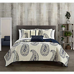 Chic Home Safira Quilt Set Contemporary Two-Tone Paisley Print Bed In A Bag - Sheet Set Decorative Pillows Sham Included - 7-Piece - Twin XL 66x86