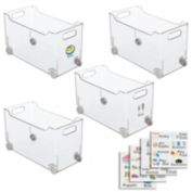 mDesign Plastic Playroom Toy Bin, Wheels/Handles + 24 Labels
