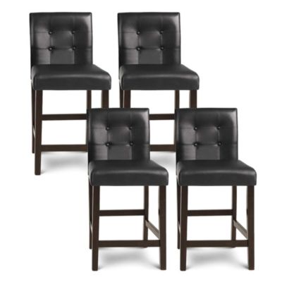 Gymax Set of 4 Bar Stools 25inch Counter Height Barstool Pub Chair Rubber Wood Black