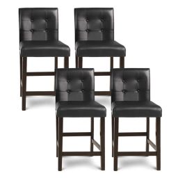 Gymax Set of 4 Bar Stools 25inch Counter Height Barstool Pub Chair Rubber Wood Black