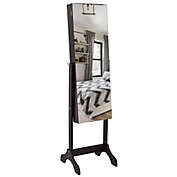 Inq Boutique Full Mirror Wooden Floor Standing 4-Layer Shelf With Inner Mirror Jewelry Storage Adjustable Mirror Cabinet - Dark Brown--YS