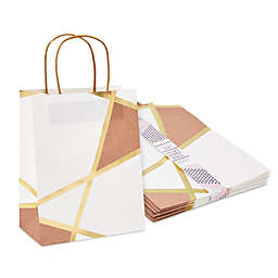 Sparkle and Bash Geometric Gift Bags with Handles for Wedding, Bridal Shower (Gold Foil, 8x10 In, 15 Pack)
