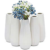 Juvale White Ceramic Flower Vases for Home Décor (1.4 x 5.9 Inches, 6 Pack)