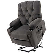 Slickblue Dark Grey Upholstered Power Lift Chair Recliner with USB Ports, Cup Holders, Side Pockets