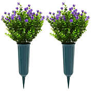 Bright Creations Purple Artificial Flowers for Cemetery with 2 Cone Vases, Small Bouquets for Grave Decorations (8.6 x 13 Inches, 6 Bundles)