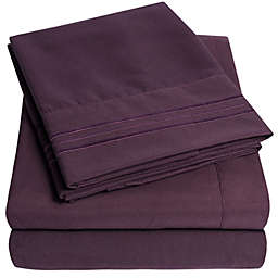Sweet Home Collection   Bed 5-Piece Sheets Set Luxury Bedding Set with Flat Sheet, Fitted Sheet, 2 Pillow Cases, Split King Size, Purple