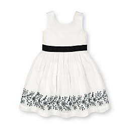 Hope & Henry Girls' Embroidery Border Dress (White with Black Floral Border, 18-24 Months)