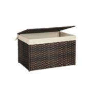 SONGMICS Storage Box with Cotton Liner, Rattan-Style Storage Basket, Storage Trunk with Lid and Handles, for Bedroom Closet Laundry Room, Brown