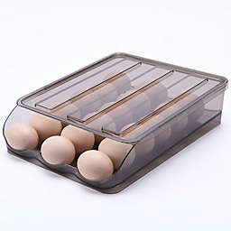 OnDisplay Stackable Acrylic Gravity Egg Tray Holder for Fridge - Food-Safe PET Refrigerator Storage Bin for Eggs (Brown, Single Tray)