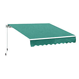Outsunny 13' x 8' Manual Retractable Sun Shade Patio Awning with Durable Design & Adjustable Length Canopy, Green