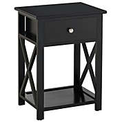HOMCOM 22" Traditional Wood Accent End Table With Storage Drawer for Living Room or Bedroom, Black