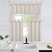 Stock Preferred Linen Striped Tier Curtains with Solid Button Kitchen Sheer Curtain 27"x45"x2 Beige
