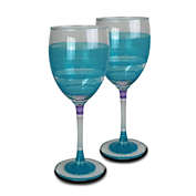 Golden Hill Studio Set of 2 Light Blue and Clear Retro Striped Wine Glasses 10.5 oz.