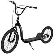 Aosom Youth Scooter Adjustable Height, Front Rear Dual Brakes, Inflatable Wheels 20-Inch 16-Inch, for 10+ Years, Black