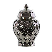Urban Trends Ceramic Cutout Quatrefoil Design Body and Tapered Bottom Urn Vase, Small - Silver