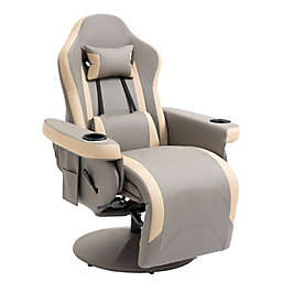 HOMCOM Manual Recliner Armchair PU Leather Lounge Chair w/ Adjustable Leg Rest, 135? Reclining Function, 360? Swivel, Cup Holder and, Storage Pocket