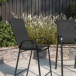 Merrick Lane Set of 2 Manado Series Metal Bar Height Patio Chairs with Black Flex Comfort Material