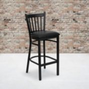 Flash Furniture 2 Pack HERCULES Series Black Vertical Back Metal Restaurant Barstool - Black Vinyl Seat