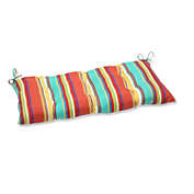 Pillow Perfect 44" Yellow and Blue Striped Outdoor Patio Tufted Bench Cushion
