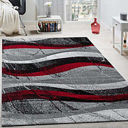 Paco Home Grey Red Designer Rug with Modern Wave Effect Abstract