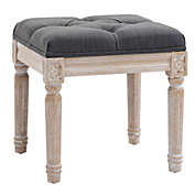 HOMCOM 15.75" Vintage Ottoman, Tufted Foot Stool with Upholstered Seat, Rustic Wood Legs for Bedroom, Living Room, Grey