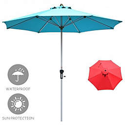 Costway 9 Feet Patio Outdoor Market Umbrella with Aluminum Pole without Weight Base-Blue