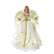 Gold and Ivory Lighted Christmas Tree Topper 14 Inch Battery Operated J6048 New