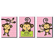 Big Dot of Happiness Pink Monkey Girl - Baby Girl Nursery Wall Art and Kids Room Decorations - Gift Ideas - 7.5 x 10 inches - Set of 3 Prints