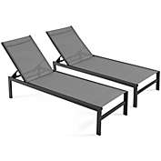 Gymax Set Of 2 Patio Chaise Lounge Outdoor Adjustable Lounge Chair W/ 6-Position Backrest Grey
